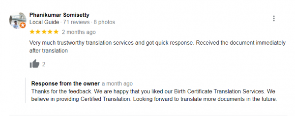 Review for Birth Certificate Translation
