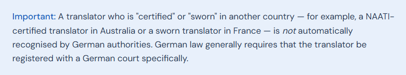 Explanation of what “certified” or “sworn” means in Germany
