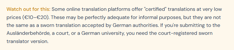 Warning for expats about cheaper but fake certified translations.