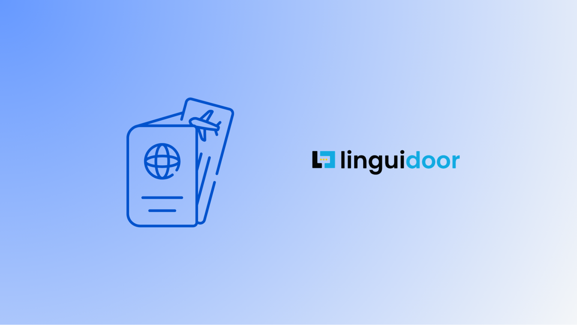 Linguidoor blog banner featuring a passport and flight ticket icon, illustrating certified passport translation services.